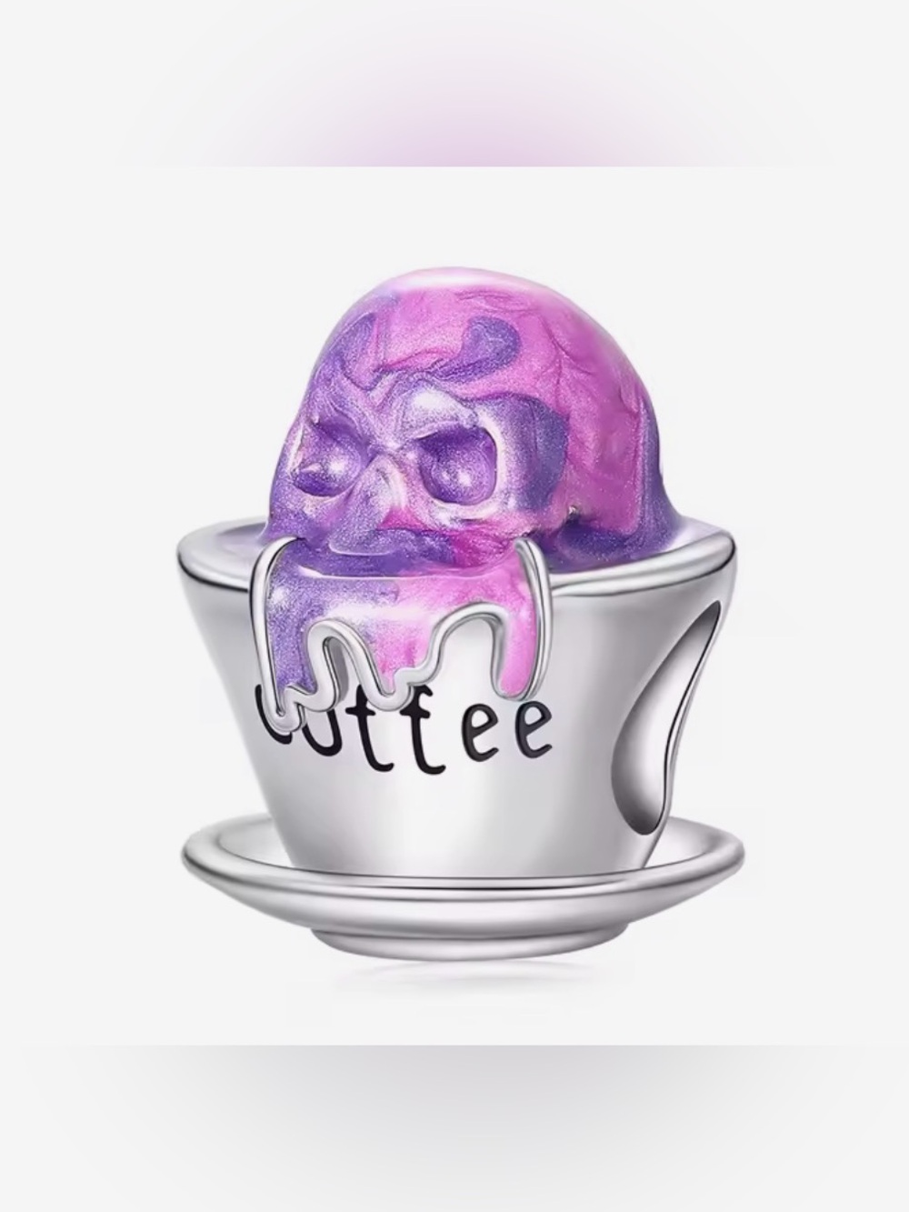 Silver, Purple & Pink Skull Coffee Cup Charm